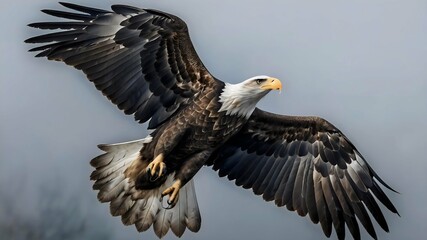 Obraz premium Majestic Bald Eagle Soaring Through Sky Wingspan Nature Beauty Wildlife Observing Freedom