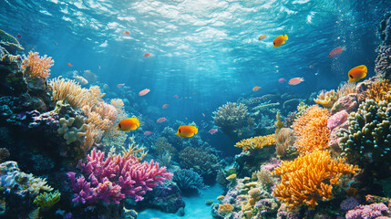 A colorful underwater scene with coral reefs and fish, perfect for ocean-themed designs.