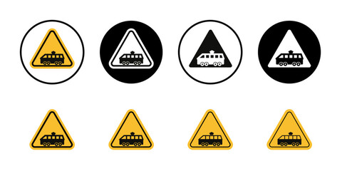 Obraz premium Tramway caution traffic sign Collection of flat thin outline vector