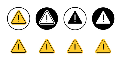 Warning sign with exclamation point Collection of flat thin outline vector
