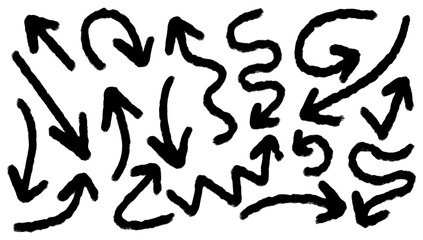 A collection of hand-drawn arrows in various directions displayed on a white background for creative illustration