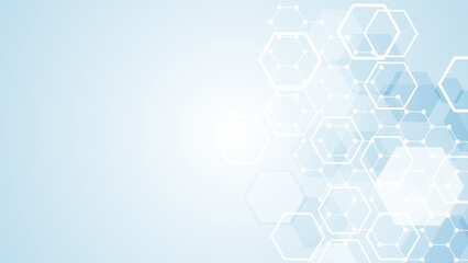 Health care abstract background with hexagons, lines and dots. Medical innovation banner template concept. Biology and pharmaceutical technology background, illustration.