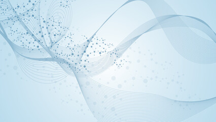 Modern abstract molecules structure for science or medical background. DNA helix or atom visualization. Molecular wave flow abstract background, illustration