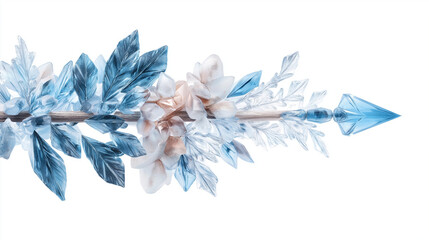 Fototapeta premium A delicate glass arrow adorned with frosted flowers and leaves.
