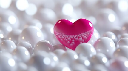 Obraz premium Pink heart on white spheres, abstract love theme