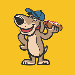 Vector Cartoon Mascot of a Dog Holding a Hotdog