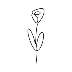 Vector illustration. Flower with one black line without lifting the hand on a white background.
