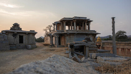 Temples on the gentle slopes of Hemakutta Hill in Hampi. India.