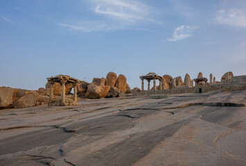Temples on the gentle slopes of Hemakutta Hill in Hampi. India.
