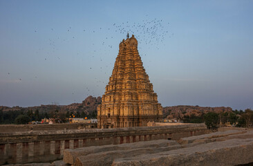 Temples on the gentle slopes of Hemakutta Hill in Hampi. India.