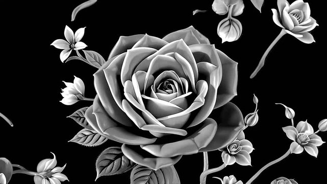 A digital animation of roses transitioning from monochrome to vibrant, neon colors against a black background.
