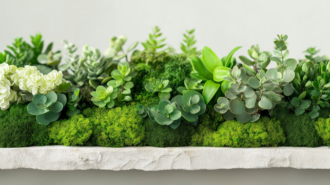 A lush green wall of preserved plants and moss, perfect for adding a touch of nature indoors.