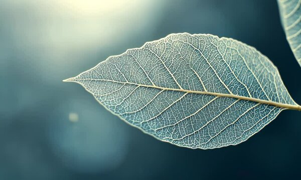 Minimalist close-up of a single leaf with delicate veins, set against a blurred background, highlighting the intricate details and natural beauty, . Video