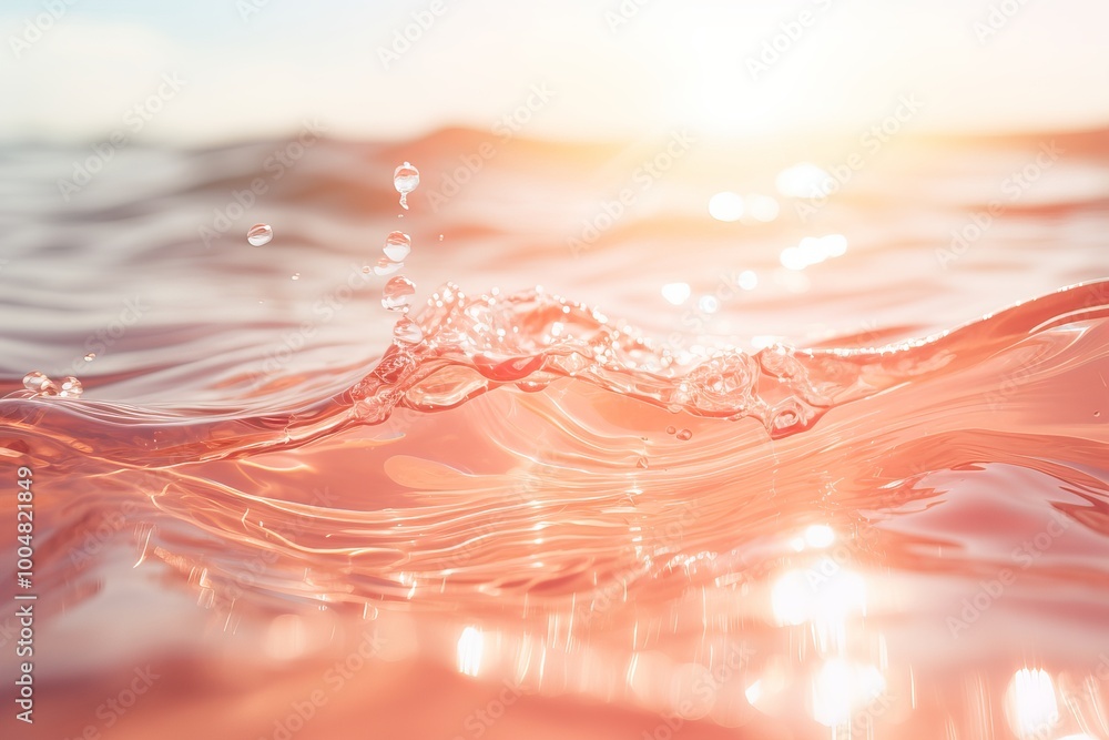 Poster sunlit water surface with gentle waves creating splashes during golden hour