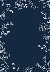 Vector illustration. Merry Christmas and Happy New Year floral background, copy space for your text. Rustic template for Christmas cards, wedding invitations, party invitation. Hand drawn sketch.