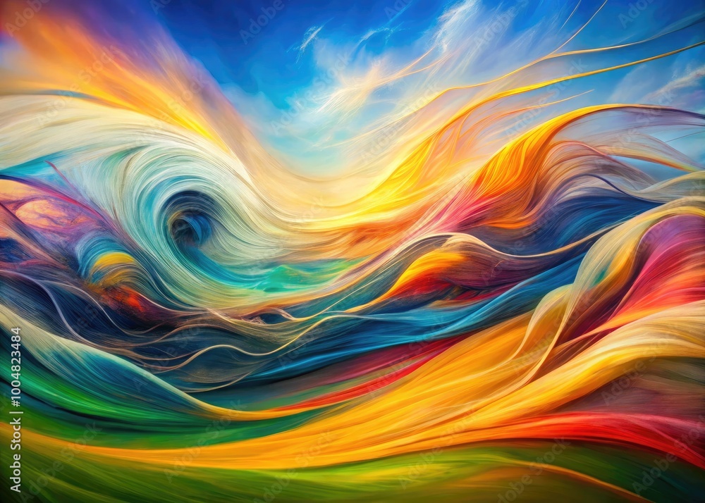 Poster abstract wind drawing with swirling lines and soft colors creating a sense of movement and energy