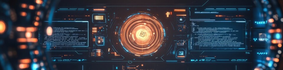 Digital Core: A mesmerizing abstract image of a glowing orange core surrounded by futuristic digital circuitry, perfect for illustrating technology, innovation, and the power of data. 