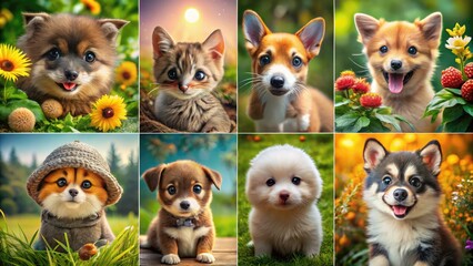 Fototapeta premium Adorable Collection of Cute Bobs with Playful Expressions and Charming Personalities in Nature
