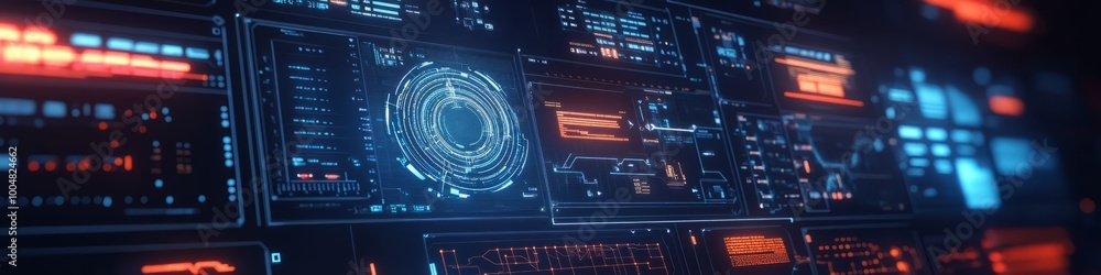 Poster futuristic interface: abstract, dynamic, and engaging, this image showcases a futuristic user interf