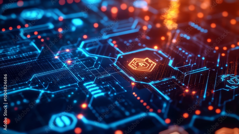 Poster cybersecurity at the core: a mesmerizing abstract representation of digital security, showcasing a g