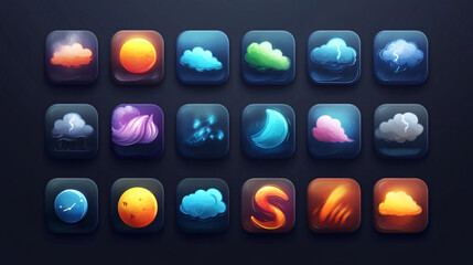 A collection of weather icons depicting various atmospheric conditions, ideal for weather apps and forecasts.