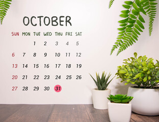 October 31st. Image of October 31 wooden color calendar