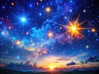 Naklejka premium Beautiful Starry Night Sky Background with Twinkling Stars and Deep Blue Universe for Designs