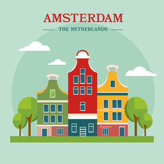 Amsterdam The Tetherlands Vintage Travel poster design