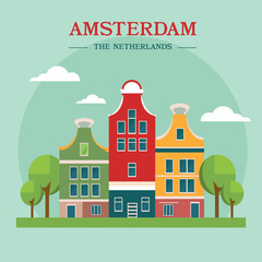 Amsterdam The Tetherlands Vintage Travel poster design