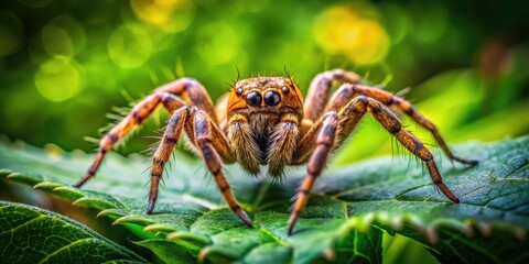 Captivating Woodland Spider Resting on Leaf in a Lush Green Forest Environment of Nature's Beauty