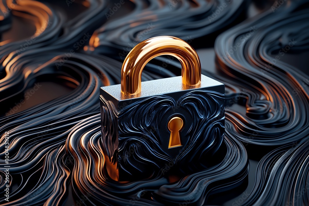 Poster Abstract padlock and data stream design, representing secure, anonymous communication through minimalistic shapes