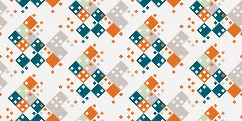 Simple glitch geometric seamless abstract banner with playful woven summer color. Bright whimsical gender neutral border bold irregular shape textile cotton effect edging.