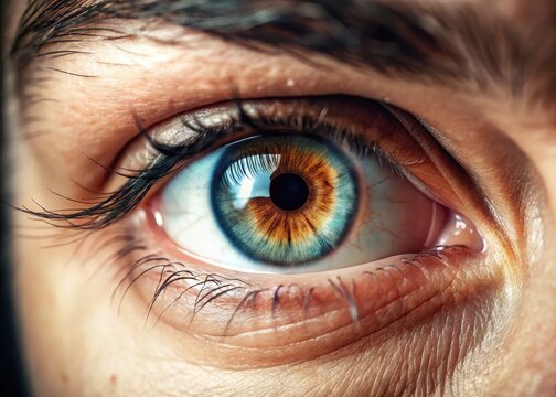 Close-up of an eye showing symptoms of hypotropia with noticeable misalignment of the gaze direction