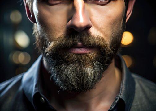 Close-up of a well-groomed gotee beard showcasing texture and style against a neutral background