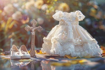 Topic divine ceremony: child baptism in church, infant christening, revered catholic observance connecting with god, sacred traditions, Christian rites, faithfully adhering to god's holy ordinances.