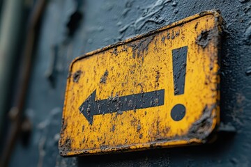 bold warning sign with an exclamation mark against a muted gray wall creating a striking contrast that captures attention fitting for a cautionary message or alert