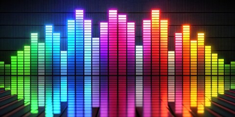 Colorful Cartoon Equalizer with Vibrant Bars Representing Music and Sound Waves in Playful Style