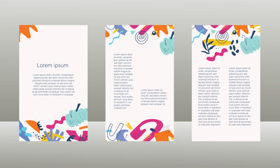 Naklejka premium A set of abstract creative templates featuring minimalist geometric patterns, bold typography, gradient waves, abstract brush strokes, and monochrome overlays—ideal for posters, cards, flyers, banners