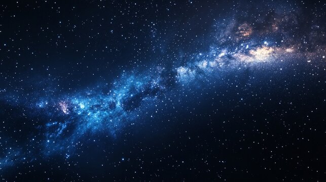 Breathtaking view of the Milky Way galaxy stretching across the night sky, illuminating the darkness with its brilliant blue and white stars and cosmic dust.