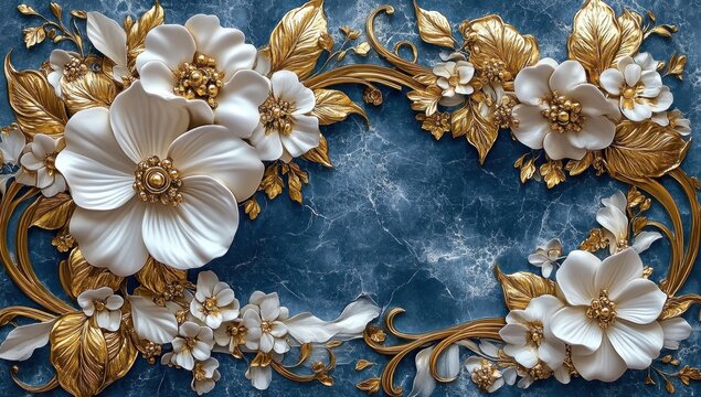 Intricate Glaze Metallic Baroque Floral Wall Art with Golden Accents.
