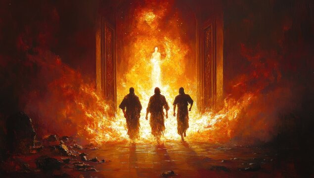 The Fiery Furnace With Shadrach, Meshach, and Abednego Amidst Flames

