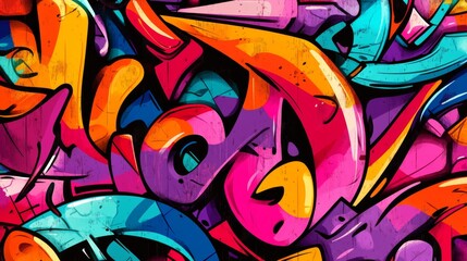 Colorful abstract graffiti mural with dynamic