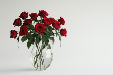Obraz premium red roses in vase on white background