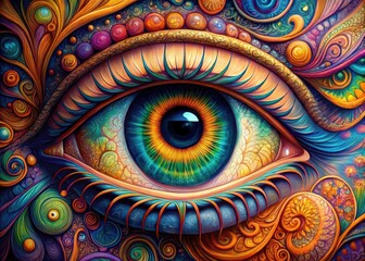 Detailed Illustration of an Eye with Vibrant Colors and Intricate Patterns for Artistic Projects