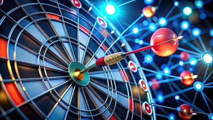 Digital Marketing Strategy Concept with Darts Hitting Target Center and Network Connection Icons