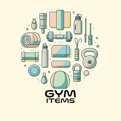 Gym Items Flat Vector Illustration Design