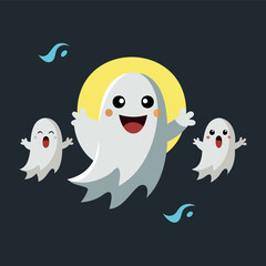 Cute Cartoon Ghosts on Halloween Night