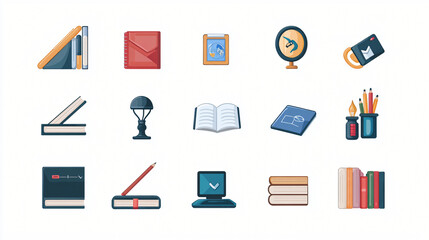 A collection of education icons representing different learning tools and classroom activities, ideal for educational resources.
