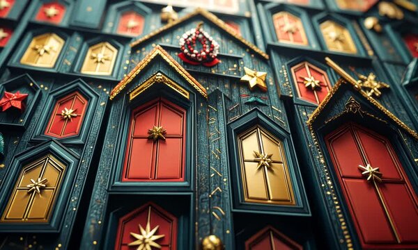 Geometric design of a Christmas advent calendar, with each door forming a part of a larger symmetrical pattern. . Video