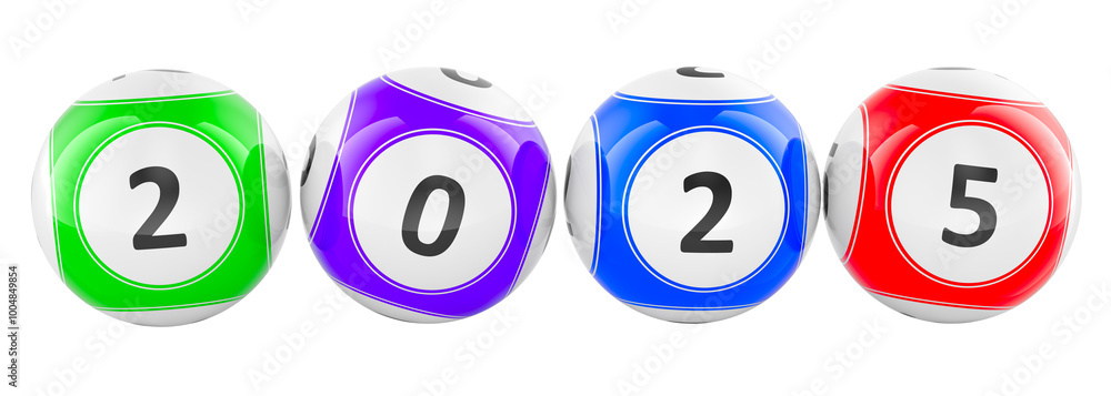 Poster 2025 from lottery balls, 3d rendering isolated on transparent background